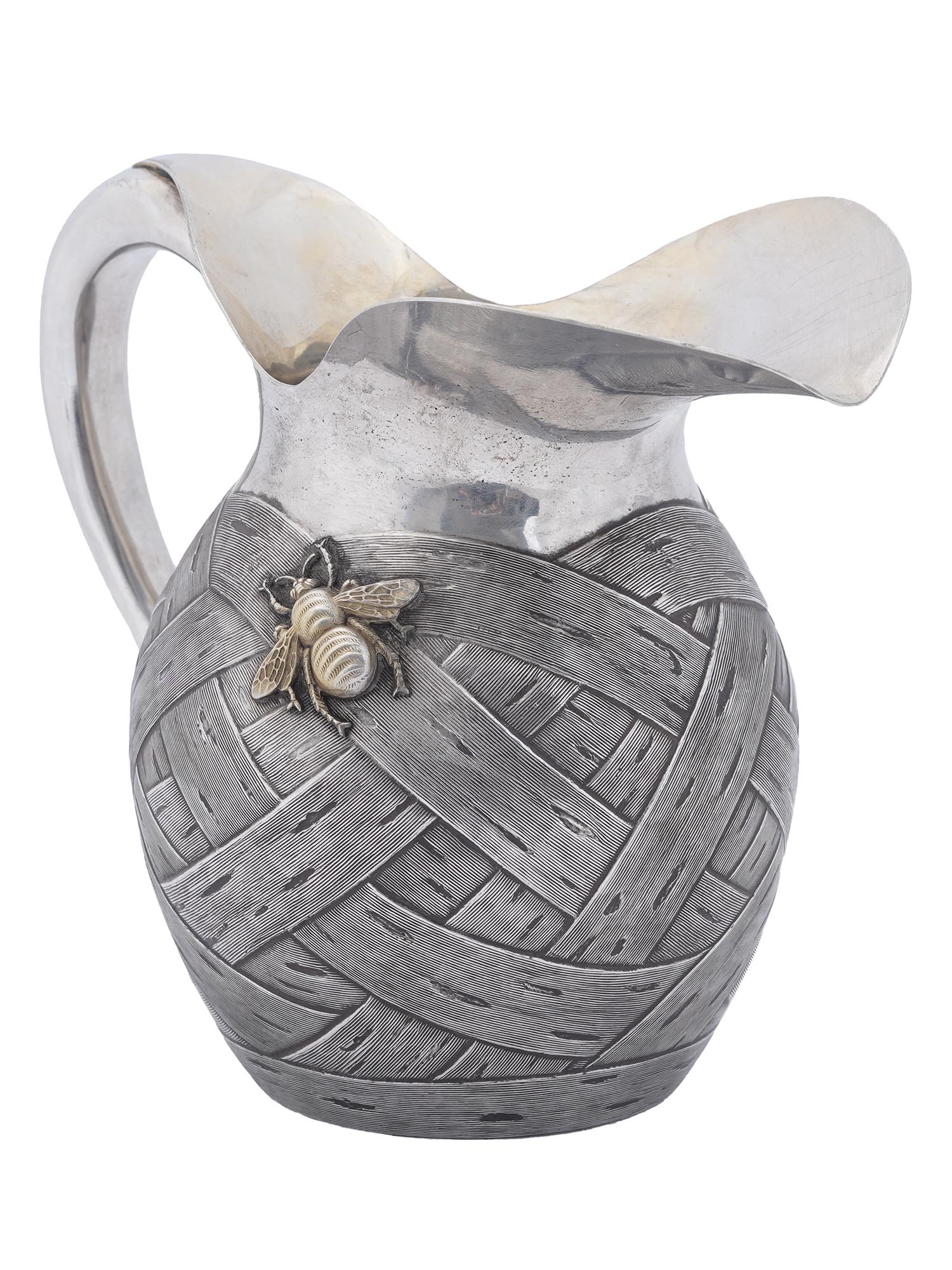 RUSSIAN SILVER TROMPE LOEIL JUG PITCHER WITH BEE PIC-0